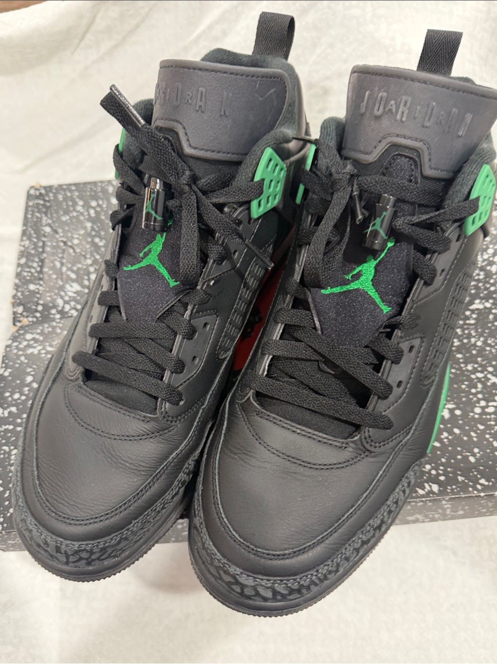 Nike Black and Green Jordan 4 Style Sneakers Jordan Spizke Low